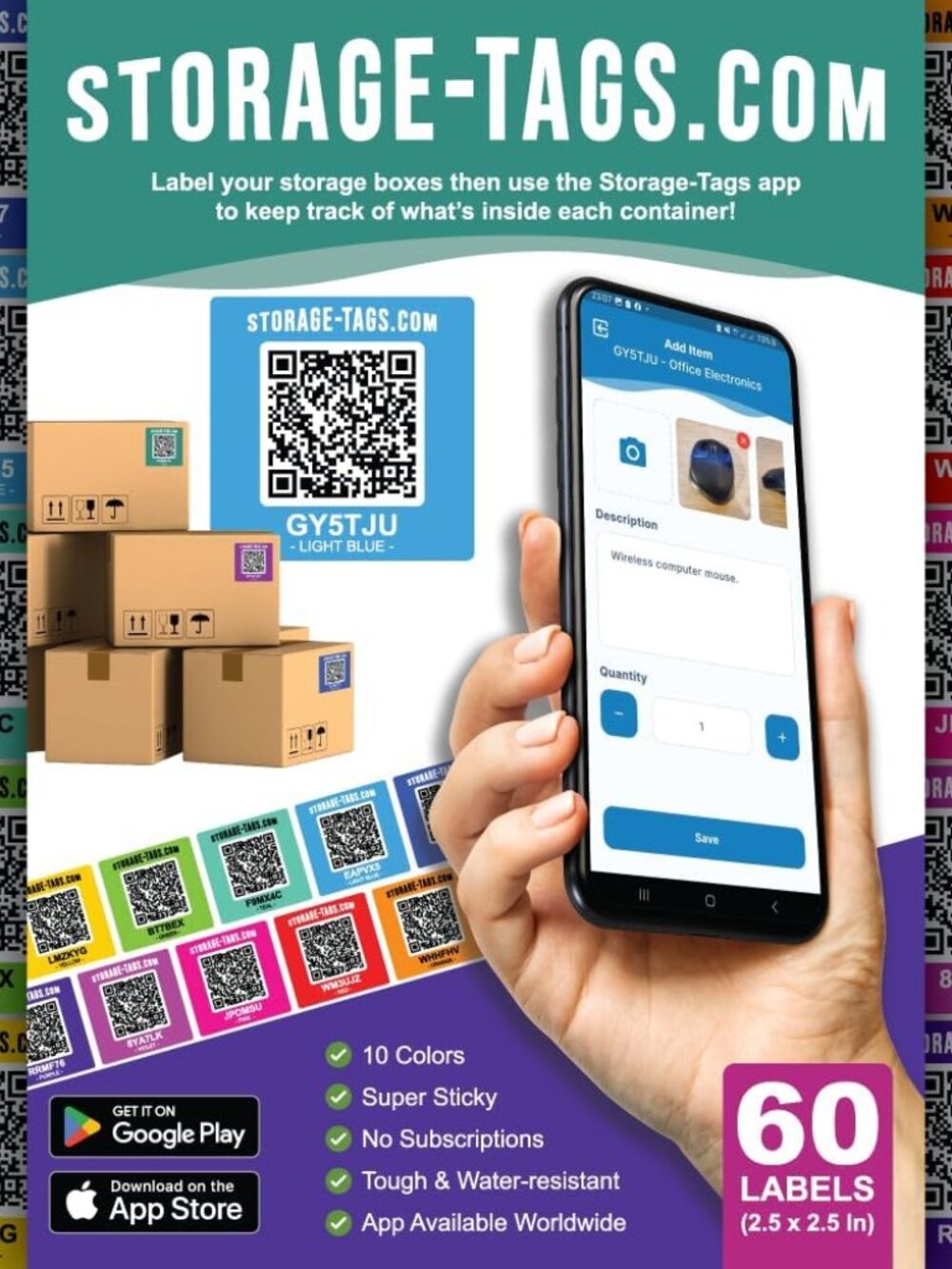 QR Code Storage Tags Multicolored - Smart Stickers - Tracking Labels for Totes -